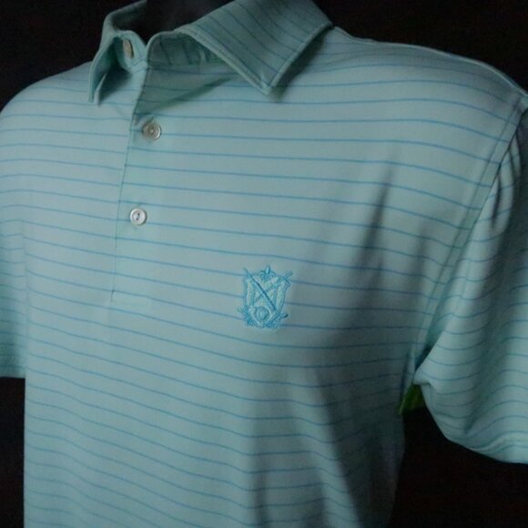 Peter Millar Summer Comfort Lt Blue Striped N Stretch Polo (M) ⛳️ - Picture 7 of 8